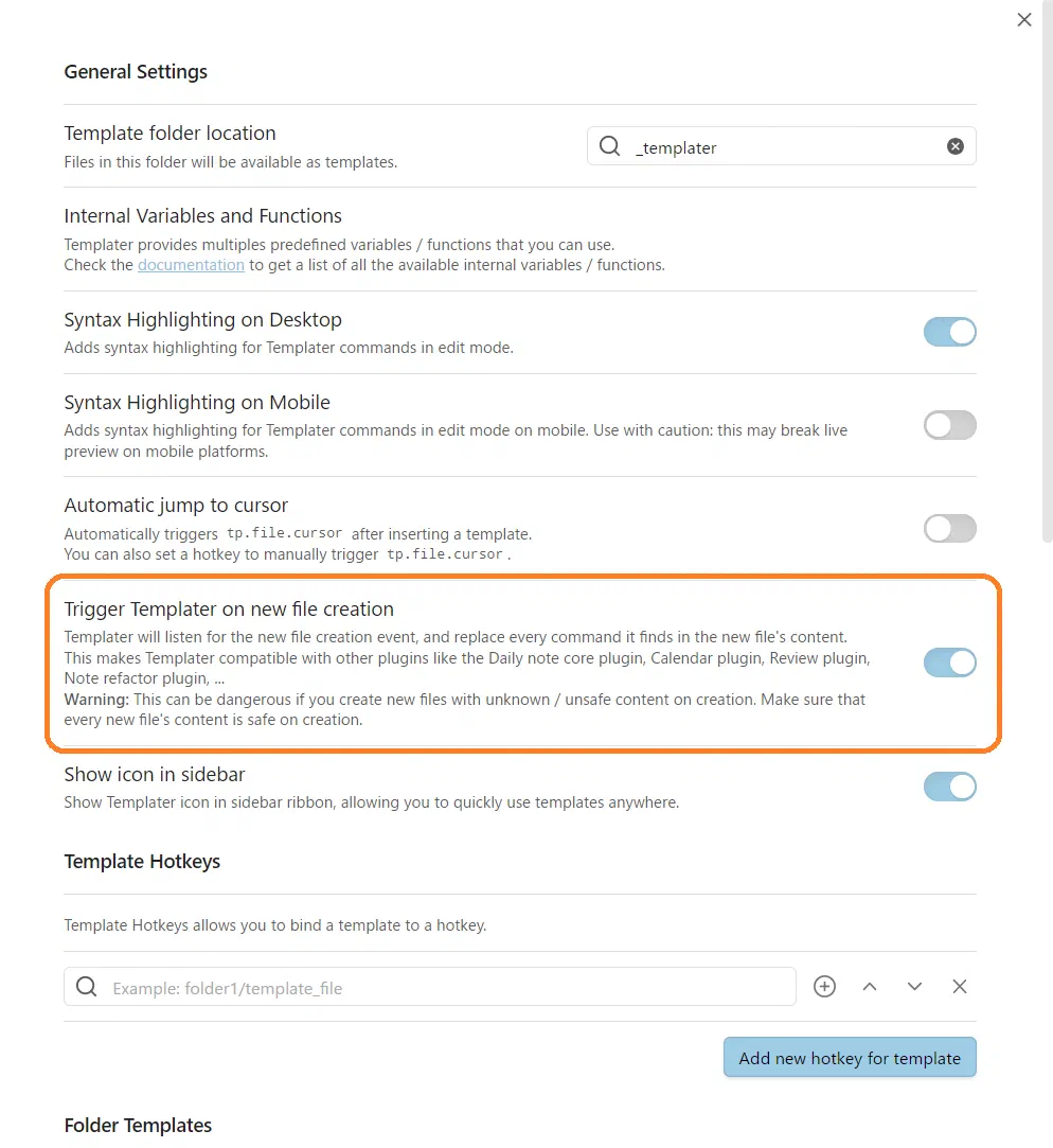 Monthly NotesでTemplaterのテンプレートを使用したい場合の設定
